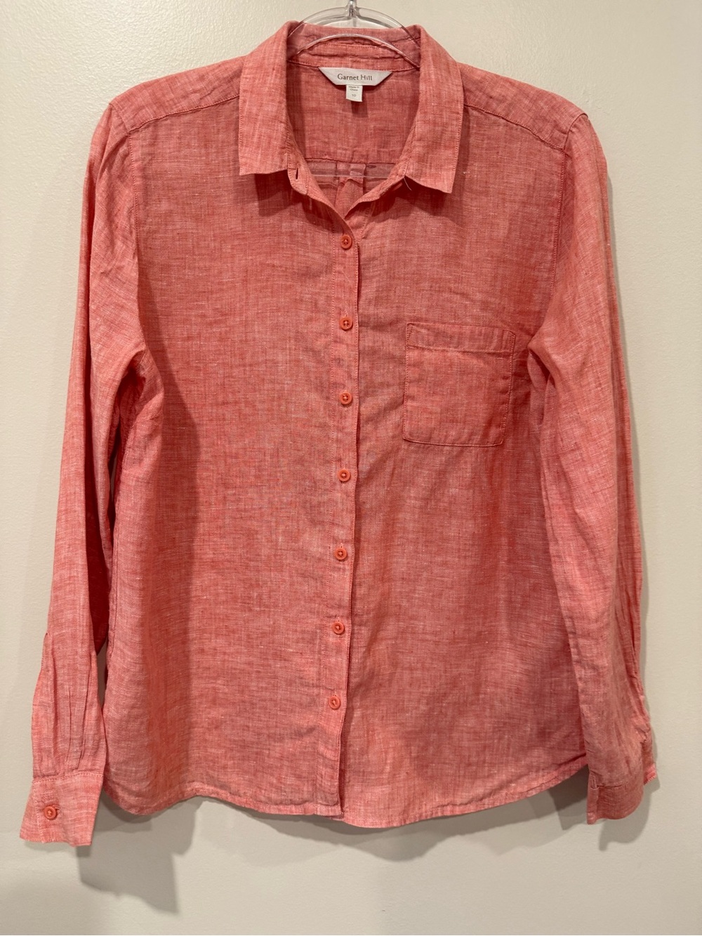 Garnet Hill Coral Pink European Flax Linen Button Down Shirt Size M